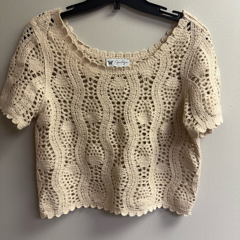 Jessica Simpson Cream Crochet Crop Top